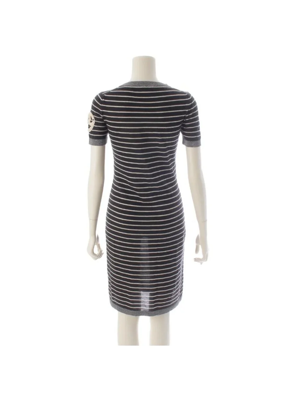 Chanel 09c Cashmere Silk Sleeve CC Logo Design Short Long Knit Dress Silver